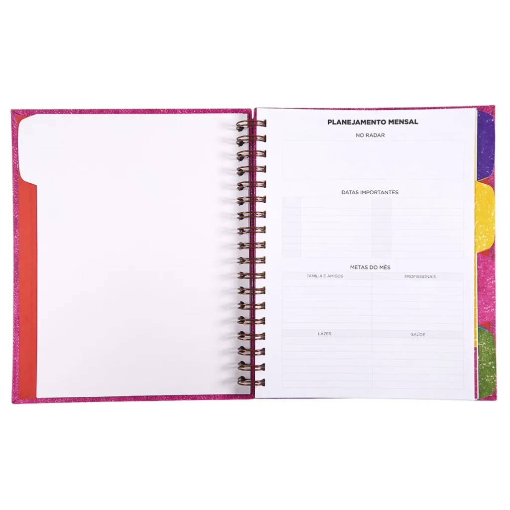 Páginas internas de um planner colorido
